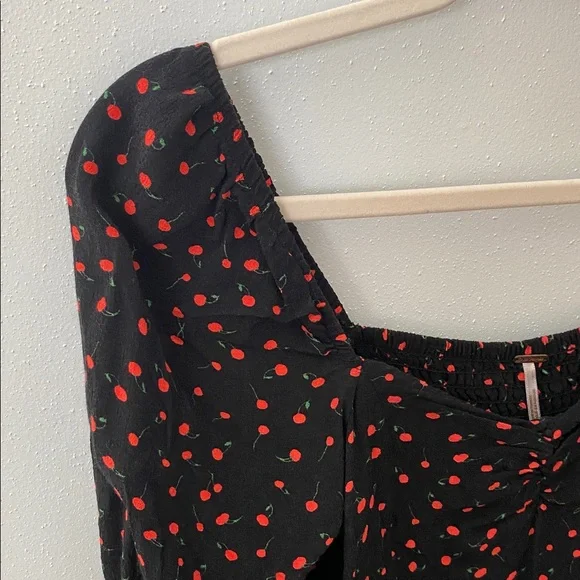 Free People Black Blouse with Red Cherries - Picture 4 of 16